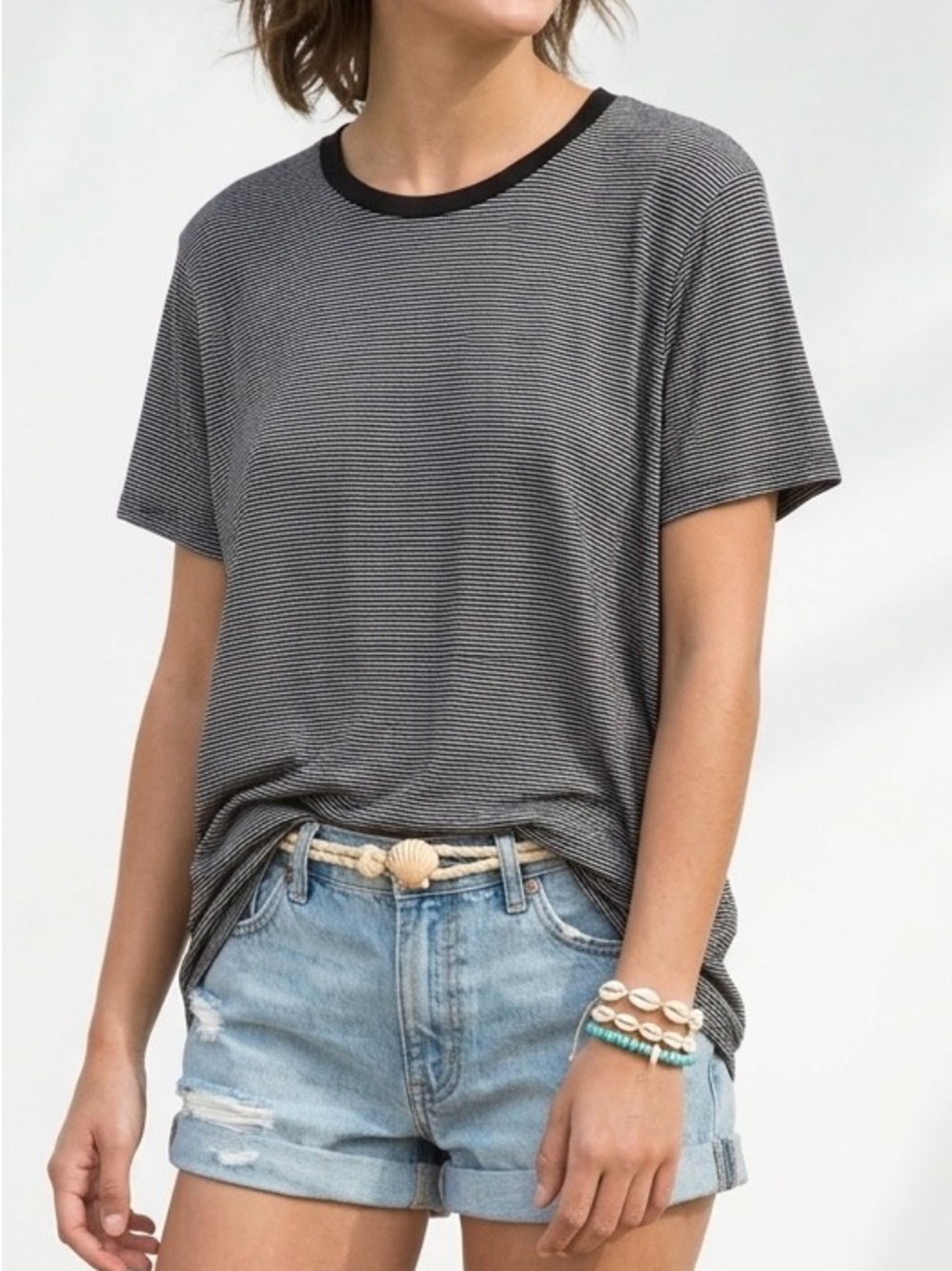 Brandy Melville Micro Stripe Ringer Tee Dress OS 90s Grunge Coquette Aesthetic